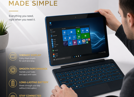 Tablette PC Windows 10 11,6″ – 2 Go DDR + 64 Go ROM – Processeur Intel Atom Z3735G Quad Core – Écran IPS 1366×768 Tactile 10 Points – 2 en 1 avec Clavier Docking – Batterie 9000 mAh – Modèle G12