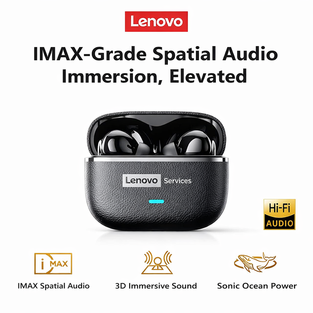Lenovo Pro LE2 TWS – Écouteurs Bluetooth 6.0 Cuir, Réduction de Bruit ENC, 36h Autonomie, 38ms Latence pour Jeu