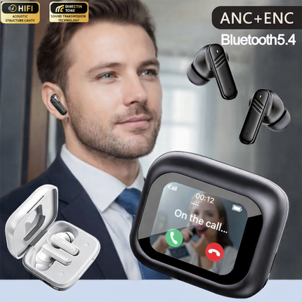 Écouteurs Bluetooth 5.4 avec ANC 35dB, Écran Tactile, IPX5 et HIFI Stéréo pour Sport Gaming et appels