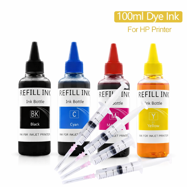 Kit de Recharge Encre Dye 100ML - Pour HP OfficeJet Pro 6950/6970/6960, 903-909XL (Noir, Cyan, Magenta, Jaune)