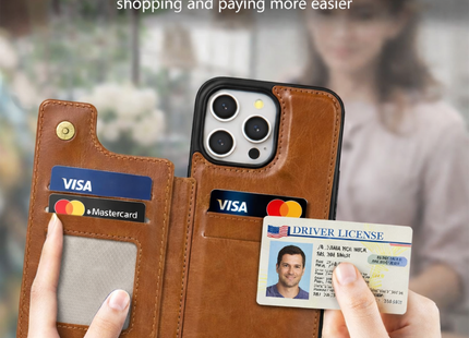 Anti-RFID and Anti-Theft Magnetic PU Leather Wallet Case | For iPhone 16 Pro Max 15 Plus 14 13 12 11 SE3 SE2 XR XS 8 7 | Protective Pocket Case with Card Holder and Stand