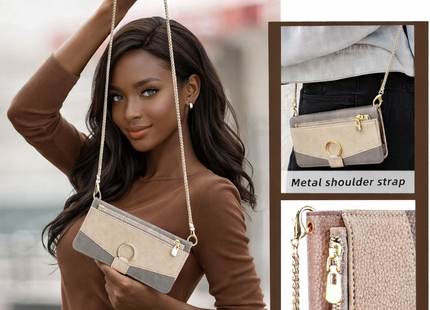 Pochette Bandoulière Zip Cuir PU avec Miroir | Pour iPhone 16 Pro Max 16E 15 Plus 14 13 12 11 X XR | Étui Portefeuille Flip et Dragonne Longue