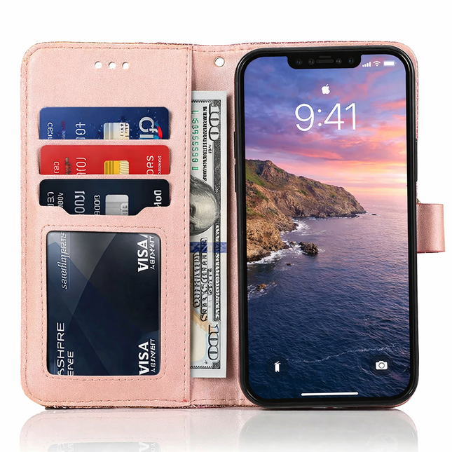 Coque Livret Cuir Étincelante Glitter avec Dragonne | Pour iPhone 17 Pro Max Air 16E 15 Plus 14 13 12 MINI 11 Pro XR XS Max