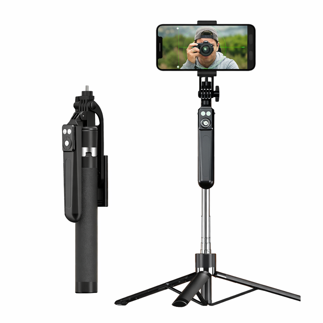 Perche à Selfie 170cm avec Trépied - Rotation 360°, Télécommande Bluetooth, Compatible Smartphones iOS/Android & Caméras