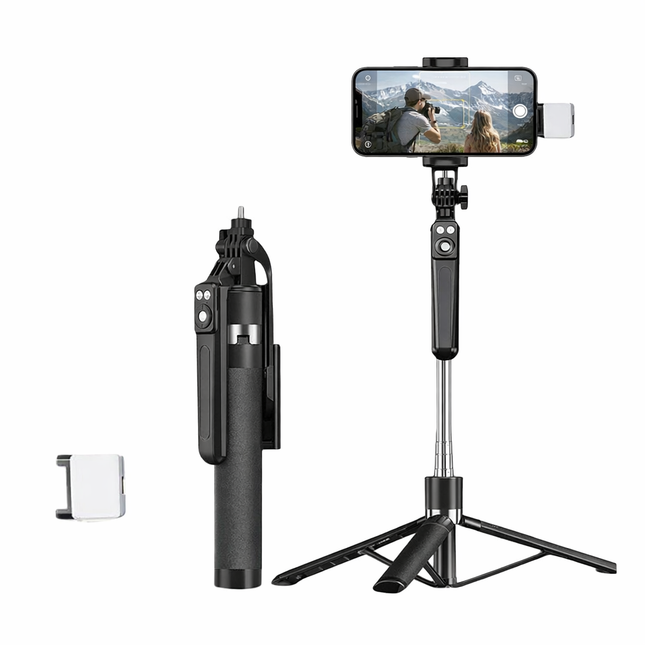 Perche à Selfie 170cm avec Trépied - Rotation 360°, Télécommande Bluetooth, Compatible Smartphones iOS/Android & Caméras