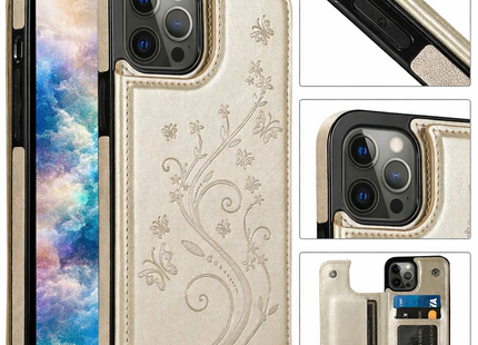 Étui Portefeuille iPhone avec Embrochure Papillon, Support Magnétique et Porte-Cartes | Pour iPhone 16 Pro Max 16e 15 14 13 12 11 SE2 X XR XS 8 7 Plus