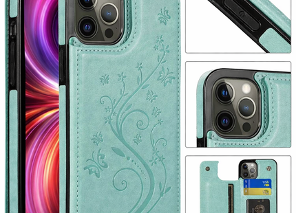 Étui Portefeuille iPhone avec Embrochure Papillon, Support Magnétique et Porte-Cartes | Pour iPhone 16 Pro Max 16e 15 14 13 12 11 SE2 X XR XS 8 7 Plus