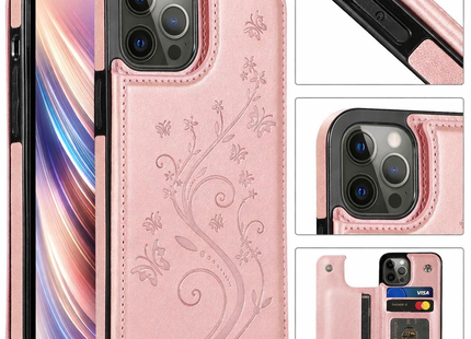 Étui Portefeuille iPhone avec Embrochure Papillon, Support Magnétique et Porte-Cartes | Pour iPhone 16 Pro Max 16e 15 14 13 12 11 SE2 X XR XS 8 7 Plus