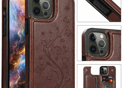 Étui Portefeuille iPhone avec Embrochure Papillon, Support Magnétique et Porte-Cartes | Pour iPhone 16 Pro Max 16e 15 14 13 12 11 SE2 X XR XS 8 7 Plus