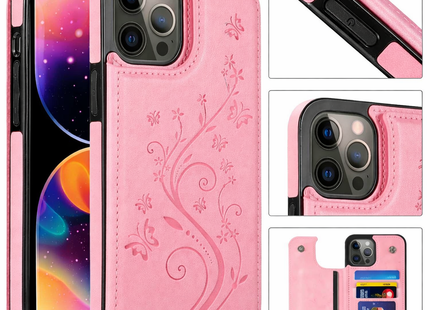 Étui Portefeuille iPhone avec Embrochure Papillon, Support Magnétique et Porte-Cartes | Pour iPhone 16 Pro Max 16e 15 14 13 12 11 SE2 X XR XS 8 7 Plus