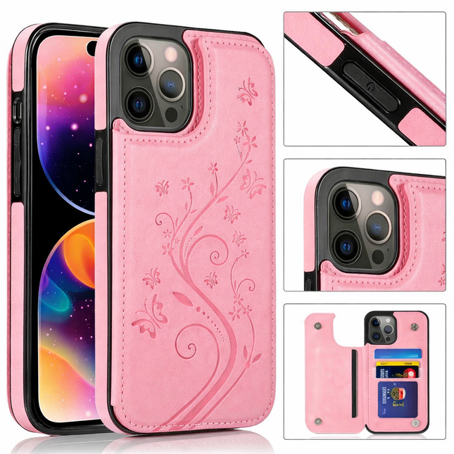 Étui Portefeuille iPhone avec Embrochure Papillon, Support Magnétique et Porte-Cartes | Pour iPhone 16 Pro Max 16e 15 14 13 12 11 SE2 X XR XS 8 7 Plus