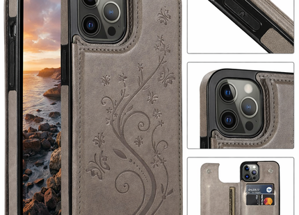 Étui Portefeuille iPhone avec Embrochure Papillon, Support Magnétique et Porte-Cartes | Pour iPhone 16 Pro Max 16e 15 14 13 12 11 SE2 X XR XS 8 7 Plus