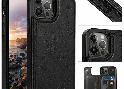 Étui Portefeuille iPhone avec Embrochure Papillon, Support Magnétique et Porte-Cartes | Pour iPhone 16 Pro Max 16e 15 14 13 12 11 SE2 X XR XS 8 7 Plus