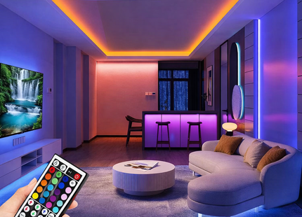 Ruban lumineux LED RGB 5V 16 LEDs/m - Contrôle par Télécommande et Application Smartphone (IOS - Android) - 9 Longueurs (0.5m à 30m) pour Décoration Chambre, Salon, Fête