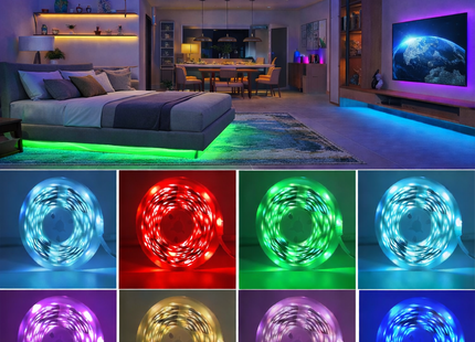 Ruban lumineux LED RGB 5V 16 LEDs/m - Contrôle par Télécommande et Application Smartphone (IOS - Android) - 9 Longueurs (0.5m à 30m) pour Décoration Chambre, Salon, Fête