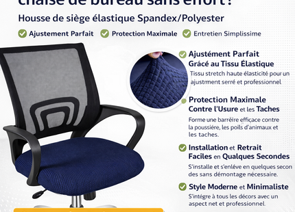 Housse de Siège Élastique Polyester pour Chaise de Bureau - Protège Chaise de Bureau, Fauteuil de Bureau, Protection Antitaches