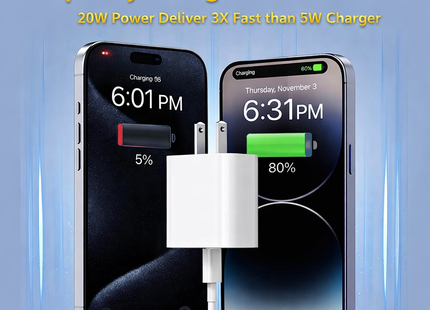 Cargador de pared PD de 20 W + cable USB-C a Lightning de 3 m (10 pies) - Carga rápida para iPhone 14, 13, 12, 11 Pro Max, XR, iPad, AirPods