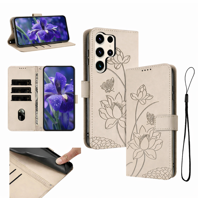 Étui Portefeuille Cuir PU avec Motif Fleur Magnétique - Compatible Samsung Galaxy S22, S23 Ultra, S24, A16, A26, Série FE