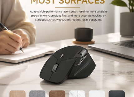 Souris Sans Fil Multi-Appareils Ergonomique MT760L/MT760M – 4000 DPI – Capteur Laser – 11 Boutons Programmables – Batterie 90 Jours – Recharge USB-C – Technologie M+ Cross-Computer – Charge Sans Fil Qi Compatible