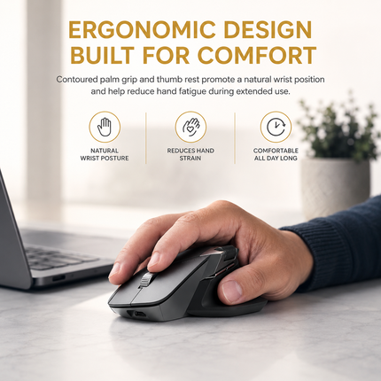 Multi-Device Ergonomic Wireless Mouse MT760L/MT760M – 4000 DPI – Laser Sensor – 11 Programmable Buttons – 90-Day Battery Life – USB-C Recharge – M+ Cross-Computer Technology – Qi Wireless Charging Compatible