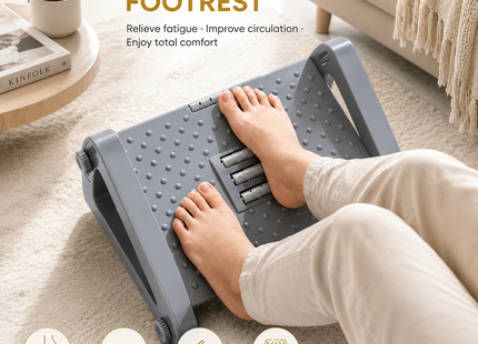 Appui-Pied Ergonomique Réglable pour Bureau – Repose-Pieds Portable Confortable – Hauteur Ajustable – Soulagement des Tensions – Idéal pour Télétravail, Bureau, Étude – Design Minimaliste Moderne – Plastique Durable