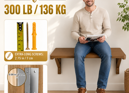 Table Pliante Murale en Bois de Noyer – 61×41 cm ou 81×61 cm – Design Minimaliste – Charge Maximale 136 kg – Bois de Pin Naturel Écologique – Mécanisme à Dégagement Simple – Pour Cuisine, Bureau, Buanderie, Bar, Salon