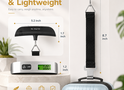 Balance de Voyage Portative 50 kg – Pèse-bagage Numérique avec Écran LCD Rétroéclairé Bleu – Précision 50 g – Conversion d’Unités (kg/lb/°C/°F) – Fonction Tare – Certifiée CE – Modèle DZC-T8