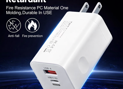 Cargador de pared rápido 2 en 1 de 120 W – Doble puerto USB-A y USB-C PD – Adaptador de corriente universal para iPhone, Samsung, Xiaomi, Redmi – Enchufe estadounidense