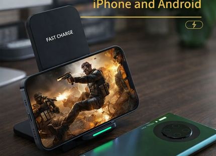 Soporte de Carga Inalámbrica Rápida de 65W – Estación de Inducción con Soporte Integrado – Compatible con iPhone 17, 16, 15, 14, 13 (Pro/Pro Max), Samsung, Xiaomi – Conector Tipo-C