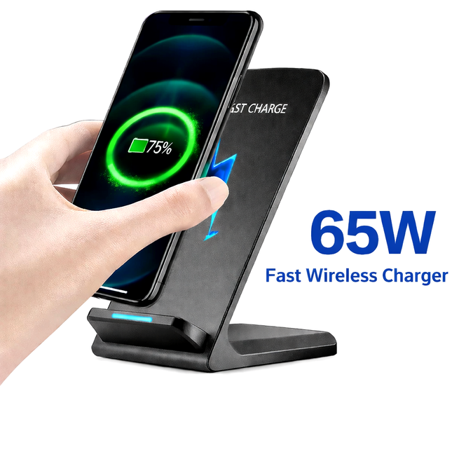 Soporte de Carga Inalámbrica Rápida de 65W – Estación de Inducción con Soporte Integrado – Compatible con iPhone 17, 16, 15, 14, 13 (Pro/Pro Max), Samsung, Xiaomi – Conector Tipo-C