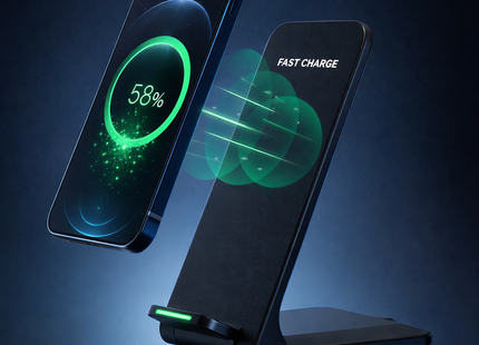 Soporte de Carga Inalámbrica Rápida de 65W – Estación de Inducción con Soporte Integrado – Compatible con iPhone 17, 16, 15, 14, 13 (Pro/Pro Max), Samsung, Xiaomi – Conector Tipo-C
