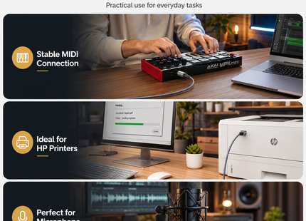 Câble d’Imprimante USB 2.0 Haute Vitesse – USB Type A vers Type B – Longueurs 6Ft à 100Ft (2M à 30M) – Tressé Nylon, Connecteurs Dorés, Blindage Supérieur – Compatible PC, Mac, Chromebook, Imprimante, Scanner, Clavier MIDI, Amplificateur – Gris