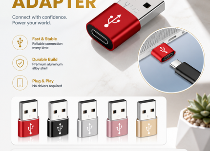 Adaptateur OTG USB vers USB-C – Convertisseur USB-A Mâle vers USB-C Femelle – Compatible MacBook, PC, Android, iOS et autres appareils – Connecteur USBC OTG – Certifié CE – Tension 5V