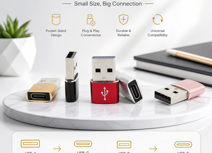 Adaptateur OTG USB vers USB-C – Convertisseur USB-A Mâle vers USB-C Femelle – Compatible MacBook, PC, Android, iOS et autres appareils – Connecteur USBC OTG – Certifié CE – Tension 5V