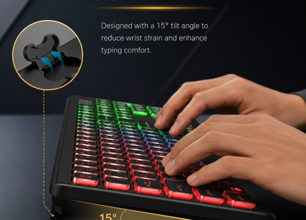 Combo Clavier et Souris Sans Fil RGB Rechargeable – Rétroéclairage Arc-en-Ciel – Touches Rétroéclairées – Ergonomique – 2,4 GHz – Batterie Intégrée – 108 Touches – DPI Réglable (1000/1500/2000) – Compatible Windows, Linux, Chrome, Mac