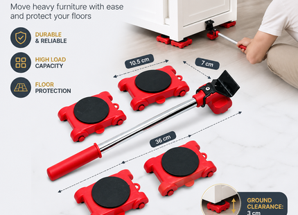 Lot de 5 Pièces Roulettes Déplace-Meubles Lourdes – Dispositif à Galets pour Transport Facile – Support de Charge 300 kg (4 pièces) – Patin Amortisseur 360° – Pour Armoires, Canapés, Réfrigérateurs, Machines à Laver