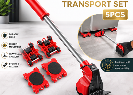Lot de 5 Pièces Roulettes Déplace-Meubles Lourdes – Dispositif à Galets pour Transport Facile – Support de Charge 300 kg (4 pièces) – Patin Amortisseur 360° – Pour Armoires, Canapés, Réfrigérateurs, Machines à Laver