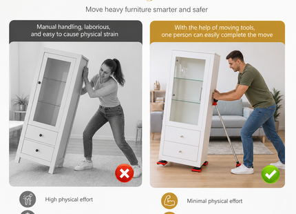 Lot de 5 Pièces Roulettes Déplace-Meubles Lourdes – Dispositif à Galets pour Transport Facile – Support de Charge 300 kg (4 pièces) – Patin Amortisseur 360° – Pour Armoires, Canapés, Réfrigérateurs, Machines à Laver