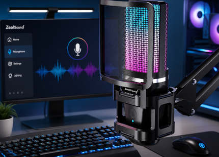 Microphone USB à Condensateur avec Bras Articulé – RGB Recording – Tripod Inclus – Pour Gaming, Podcasting, Streaming, YouTube – Compatible PC, Mac, PS4/PS5, Type-C – Certification CE/FCC/RoHS