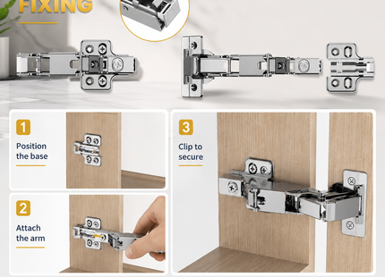 Lot de 2 Charnières d’Armoire à Fermeture Douce 165° – Lazy Susan – Matériel Multi-Pivot Dissimulé – Conception 4D Ajustable – Plaque à Clip Incluse – Pour Armoire Sans Cadre d’Angle – Finition Nickel – Chibery