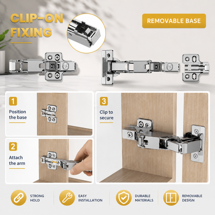 Lot de 2 Charnières d’Armoire à Fermeture Douce 165° – Lazy Susan – Matériel Multi-Pivot Dissimulé – Conception 4D Ajustable – Plaque à Clip Incluse – Pour Armoire Sans Cadre d’Angle – Finition Nickel – Chibery