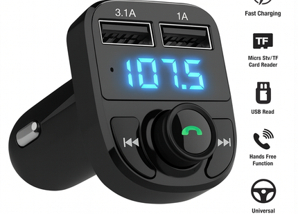 Émetteur FM Bluetooth 5.0 Voiture - Double USB 3.1A - Charge Rapide - Affichage Numérique - Kit Mains-Libres