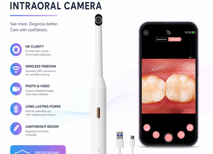 Caméra Intra-orale Portative WiFi – Endoscope Dentaire HD 1080p avec 8 LEDs – Compatible Smartphone – Capture Photo et Vidéo – Batterie 250 mAh – Pour Adultes, Enfants et Seniors
