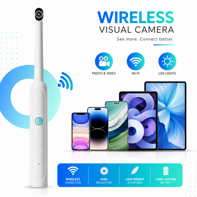 Caméra Intra-orale Portative WiFi – Endoscope Dentaire HD 1080p avec 8 LEDs – Compatible Smartphone – Capture Photo et Vidéo – Batterie 250 mAh – Pour Adultes, Enfants et Seniors