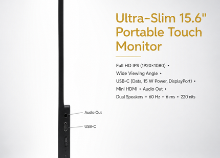 Moniteur Portable Tactile Acer 15,6 Pouces Full HD – Écran IPS Ultra-Mince 0,5″ – Poids 2,73 lb – Housse de Protection avec Support – 2 Ports USB-C, Mini HDMI – Compatible VESA – Adaptive-Sync – Garantie Fabricant 2 Ans