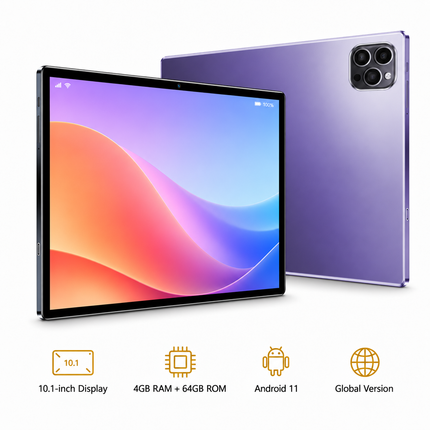 Tablette 10,1 Pouces Android 11 – 4 Go RAM + 64 Go ROM – Batterie 5000 mAh – Double Caméra 2 MP – Google Play – Design Ultra Fin – Wi-Fi, Type-C, OTG, Carte TF – Étui de Protection
