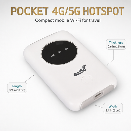 Routeur Portable 4G/5G 300 Mbps – Alimenté par USB – Point d'Accès Mobile de Poche – WiFi de Poche – Emplacement Carte SIM – Version Asie ou Europe – Blanc – 10 x 6 cm