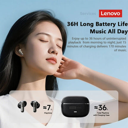 Lenovo Pro LE2 TWS – Bluetooth 6.0 Leather Earbuds, ENC Noise Reduction, 36h Battery Life, 38ms Latency for Gaming 