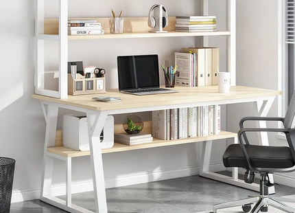 Bureau d’Ordinateur Multifonctionnel pour Chambre à Coucher – Simple et Élégant – Avec Bibliothèque Intégrée et Bureau d’Écriture – Style Modern Minimalism – Bois Durable – Poids 25 kg – Idéal pour Étude, Maison, Bureau