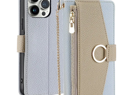 Pochette Bandoulière Zip Cuir PU avec Miroir | Pour iPhone 16 Pro Max 16E 15 Plus 14 13 12 11 X XR | Étui Portefeuille Flip et Dragonne Longue